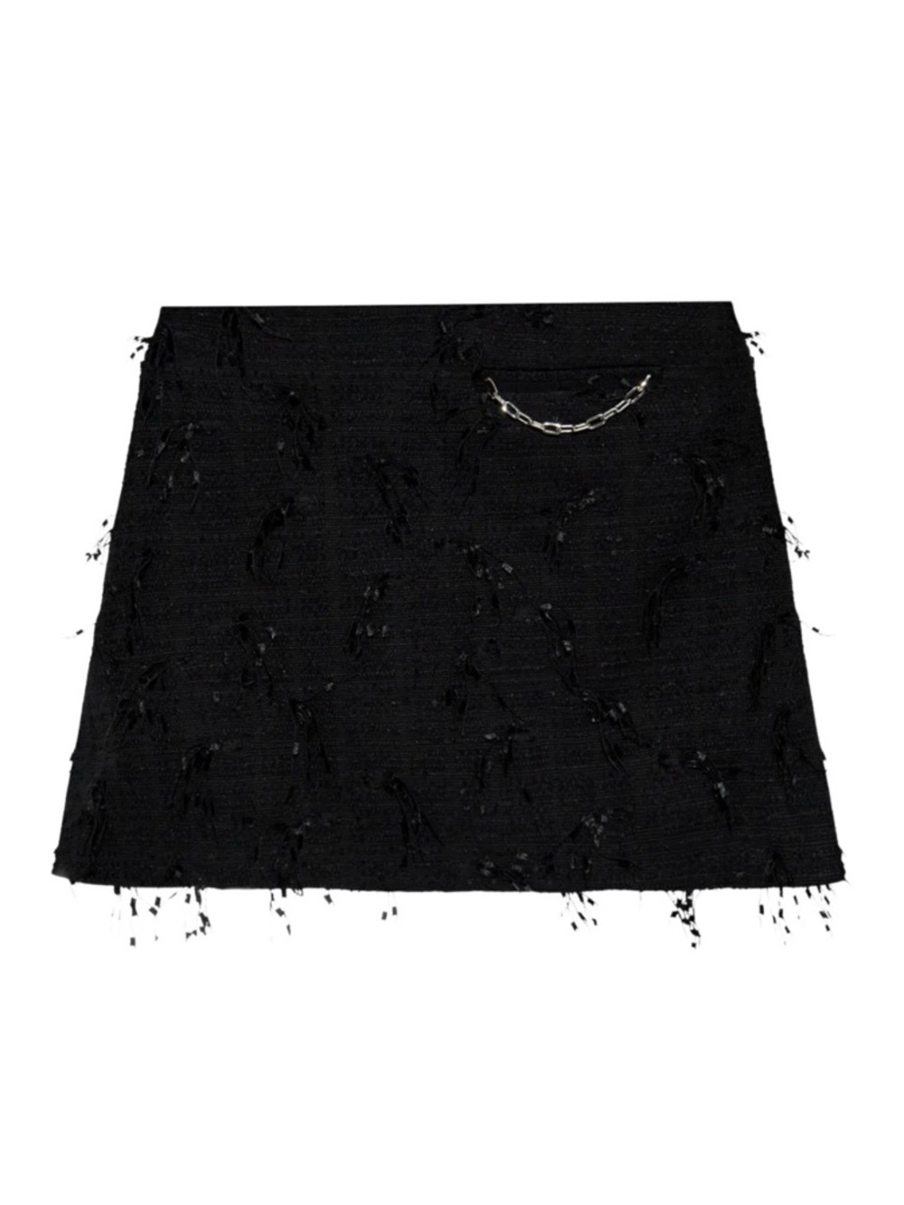Ganni Fringed Tweed Mini Skirt Black